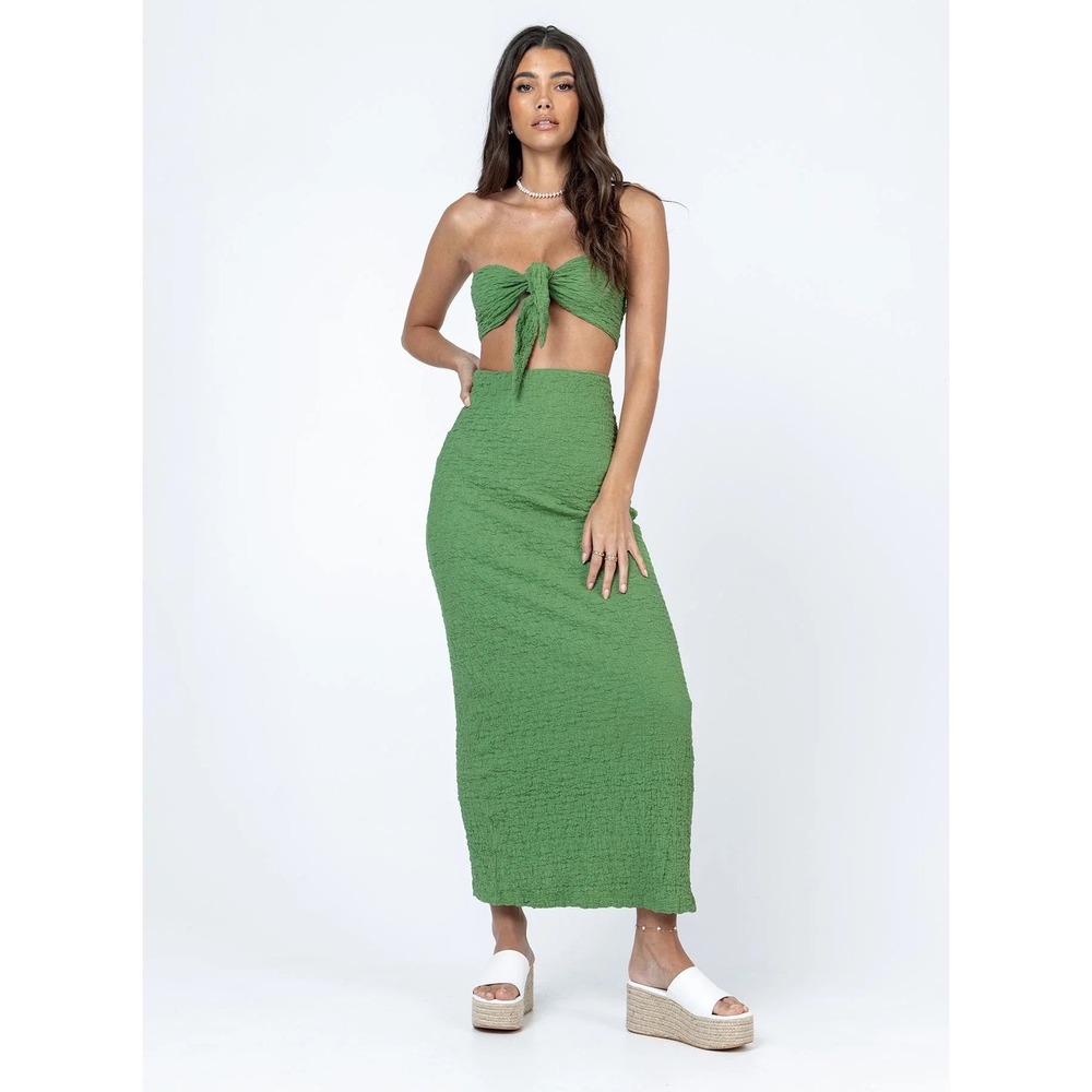 Princess Polly Green 2 Piece Set Bandeau Tie Top Maxi Skirt US 4 Sold out